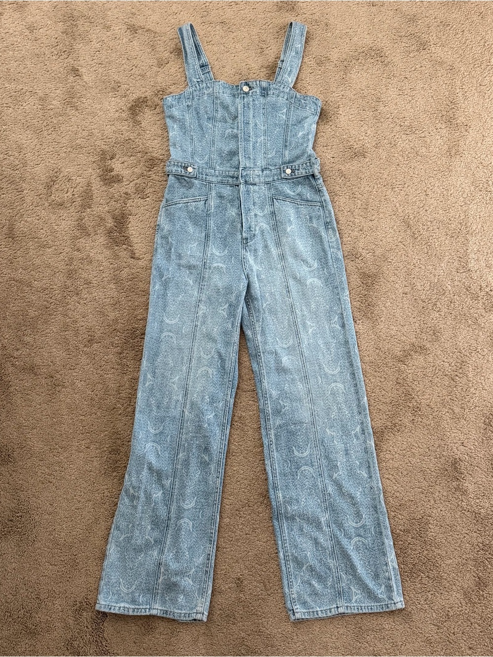 We the Free (Free People) Paisley Moon Print Denim Overalls